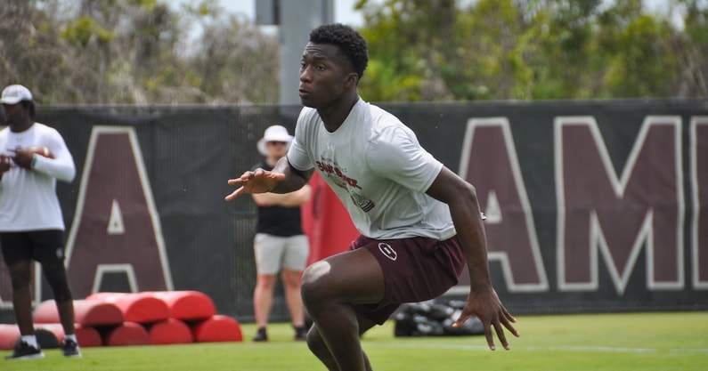 South Carolina LB commitment Jaquel Holman works out at camp this summer (Photo: Joe Macheca | GamecockCentral.com)