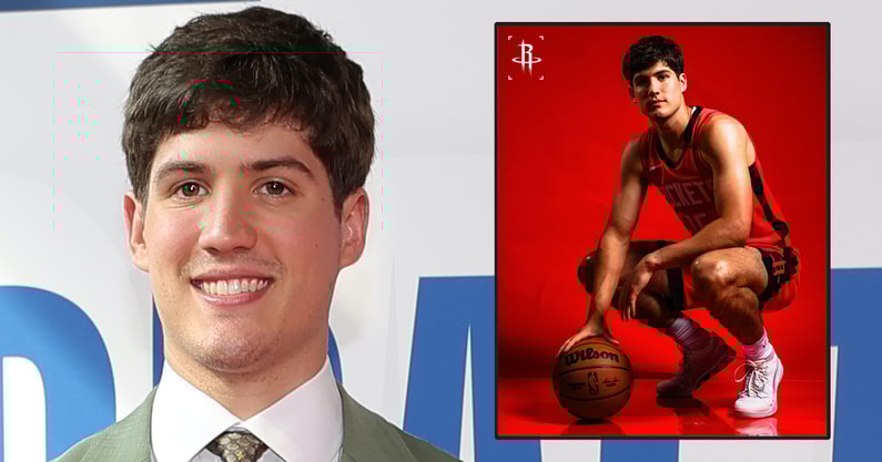 Reed Sheppard sports his Houston Rockets jersey for the first time - Photos via USA Today Sports and Houston Rockets