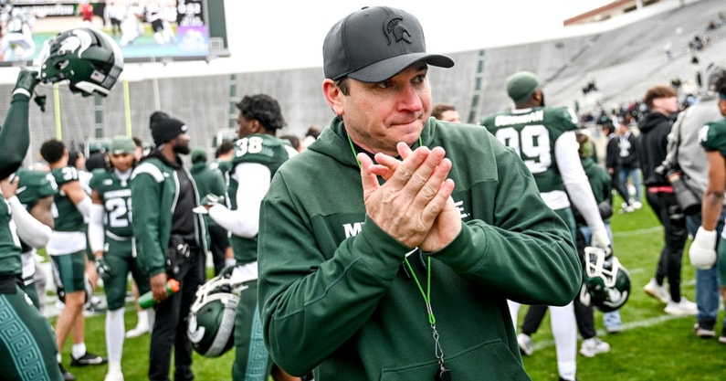Michigan State's head coach Jonathan Smith leaves the file after the Spring Showcase on Saturday, April 20, 2024, at Spartan Stadium in East Lansing - Nick King, USA TODAY Sports