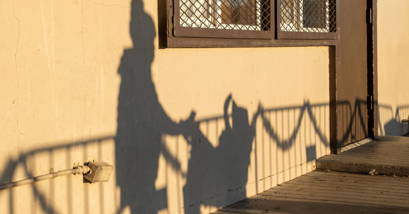 Shadow of person pushing baby in stroller