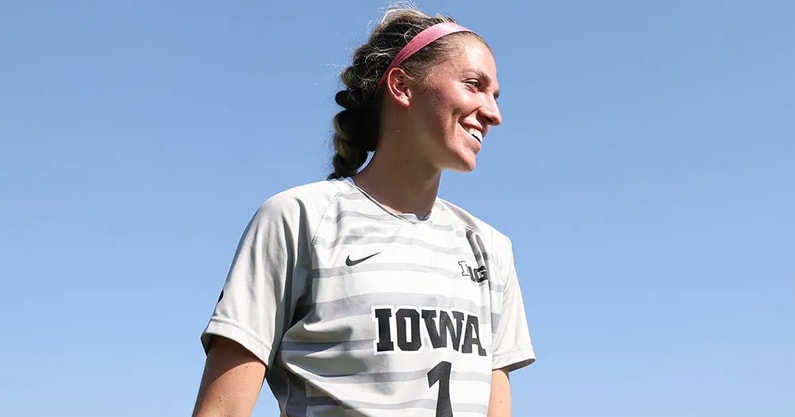 Iowa goalkeeper Macy Enneking after the Hawkeyes win over Rutgers. (Photo by Jerod Ringwold/ UI Athletics)