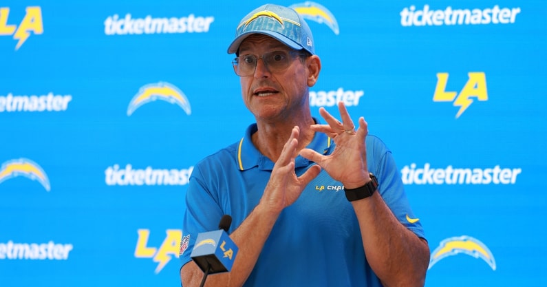 los-angeles-chargers-head-coach-jim-harbaugh-takes-subtle-shot-ncaa-asked-show-cause-pentalty-michigan