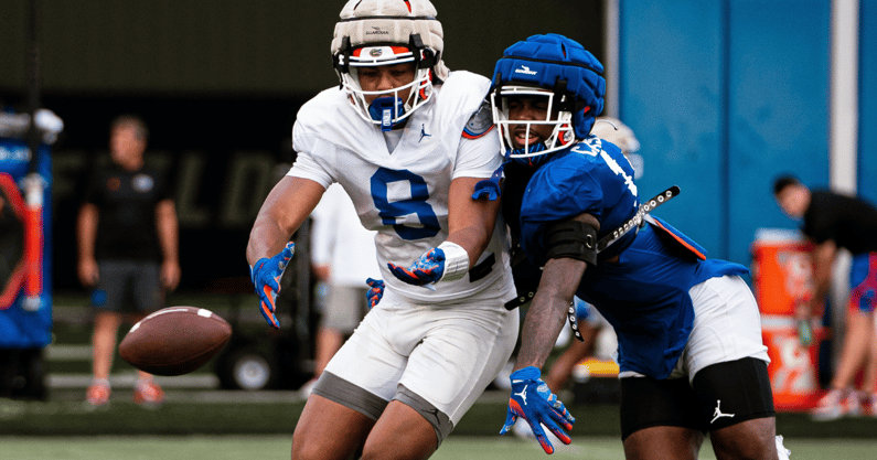 Jordan Castell and Arlis Boardingham at fall camp (Jordan Herald / @gatorsfb)