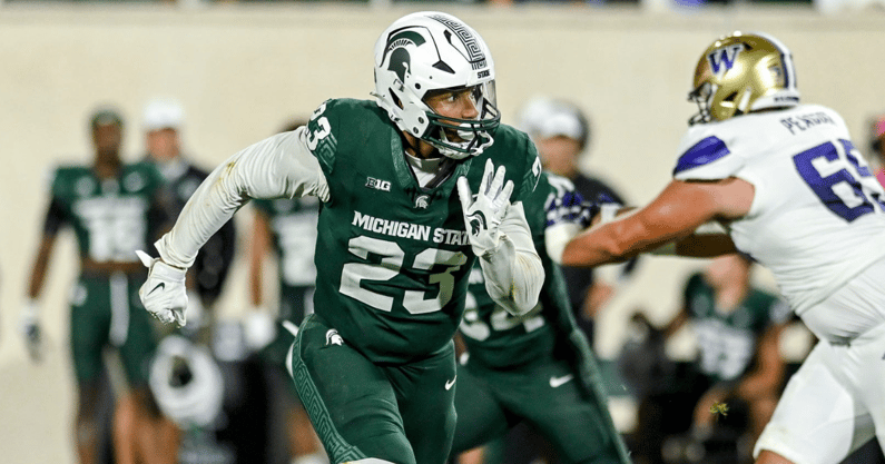 Michigan State's Darius Snow pursues the ball against Washington during the fourth quarter on Saturday, Sept. 16, 2023, at Spartan Stadium in East Lansing - Nick King, USA TODAY Sports