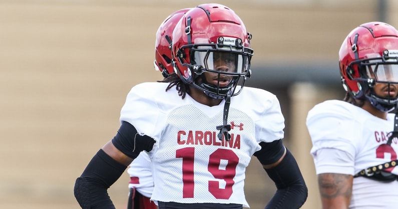 Gamecock football WR Vandrevius Jacobs looks on during a practice drill (Photo: Katie Dugan | GamecockCentral.com)(