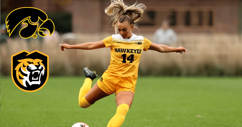 Iowa midfielder Meike Ingles plays the ball against Michigan State. (Photo by UI Athletics)