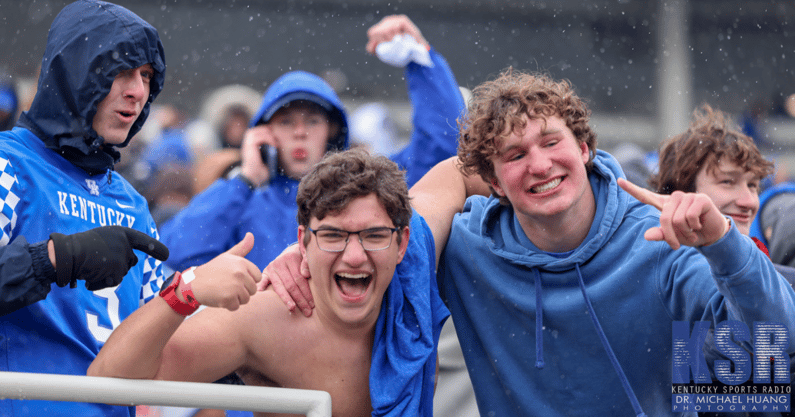 Kentucky football fans celebrate in the rain at Kroger Field - Dr. Michael Huang, Kentucky Sports Radio