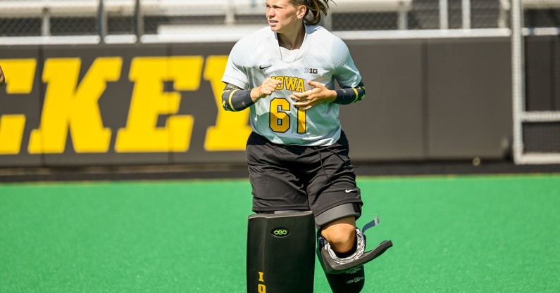Iowa goalkeeper Mia Magnotta warms up for practice. (Photo by Dennis Scheidt)