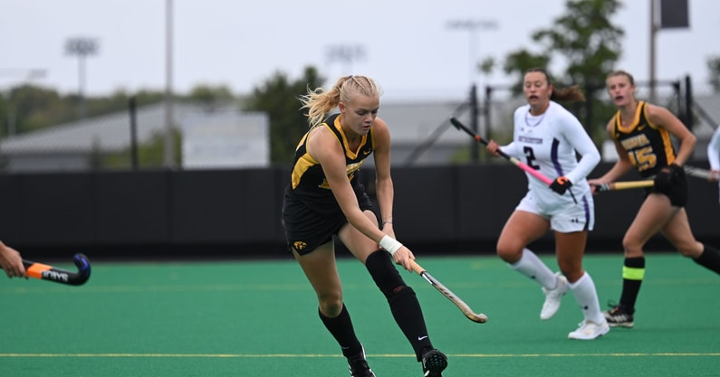 Iowa forward Dionne van Aalsum plays a ball against Northwestern. (Photo by Dennis Scheidt)