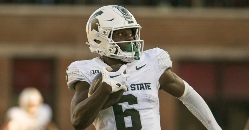 Michigan State Spartans wide receiver Nick Marsh (6) runs for a touchdown after a catch during the second half against the Maryland Terrapins at SECU Stadium. - Tommy Gilligan, USA TODAY Sports