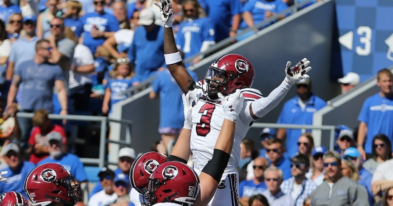 South Carolina WR Mazeo Bennett celebrates after a touchdown (Photo: GamecockCentral.com)