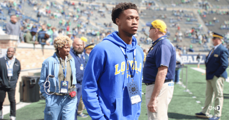 2026 4-star corner Khary Adams during a visit to Notre Dame. He will visit South Carolina and Penn State soon. (Kyle Kelly/Blue & Gold)