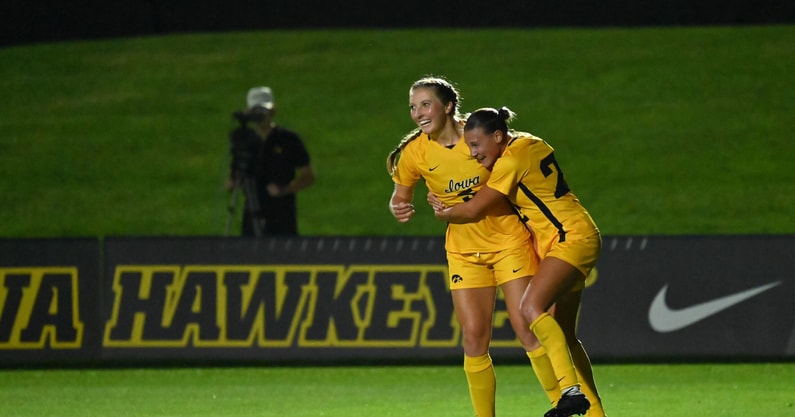 Iowa Soccer midfielder Sofia Bush celebrates her goal against Nebraska. (Photo by Dennis Scheidt)