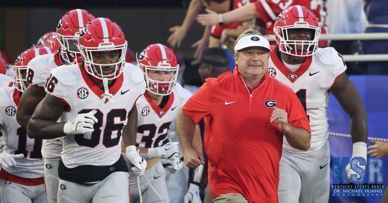 Georgia head coach Kirby Smart leads his team out of the tunnel vs. Kentucky - Dr. Michael Huang, Kentucky Sports Radio