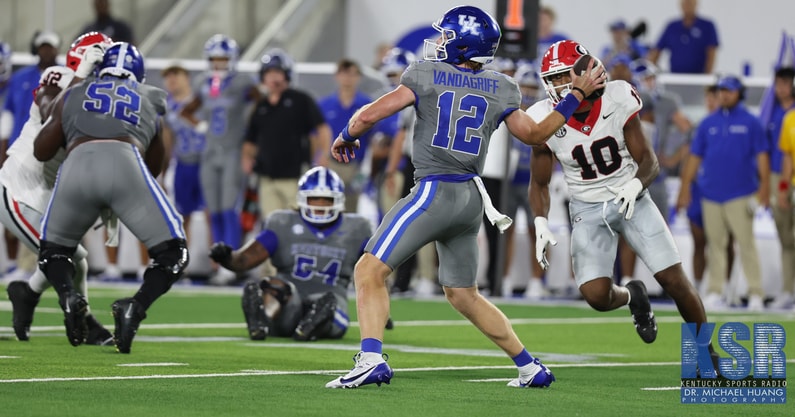 Kentucky quarterback Brock Vandagriff prepares to throw the ball vs. Georgia - Dr. Michael Huang, Kentucky Sports Radio