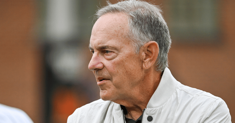Former Michigan State Spartans football coach Mark Dantonio stands on the sidelines during the game against the Maryland Terrapins at SECU Stadium. - Tommy Gilligan, USA TODAY Sports