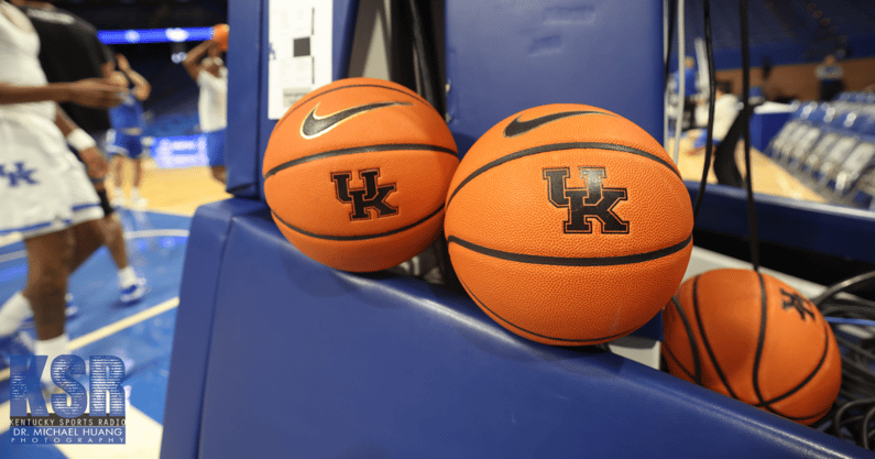 Kentucky Basketballs lined up behind the goal - Dr. Michael Huang, Kentucky Sports Radio