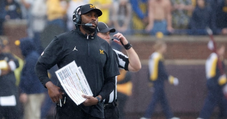 Michigan Wolverines head coach Sherrone Moore on the sideline in the first half against the Minnesota Golden Gophers at Michigan Stadium. Mandatory Credit: Rick Osentoski-Imagn Images