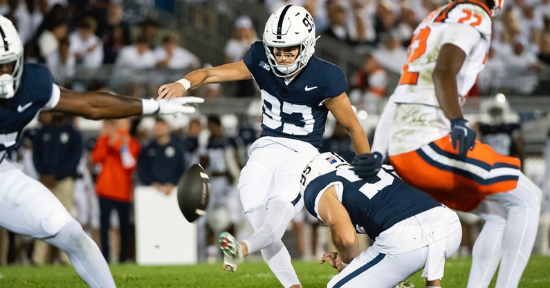 Penn State's Sander Sahaydak misses on a 40-yard field goal in the second quarter of a Big Ten football game against Illinois, Saturday, Sept. 28, 2024, in State College, Pa. (Dan Rainville/Hanover Sun)