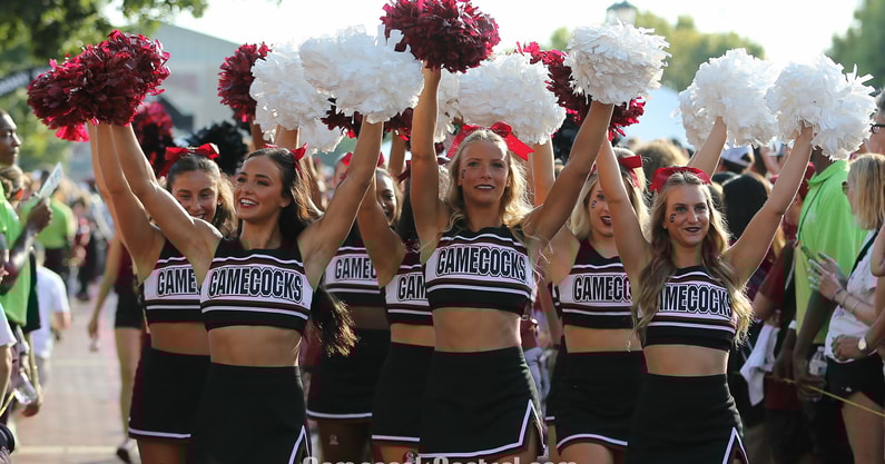 South Carolina cheerleaders during Gamecock Walk before the Akron game on Sept. 21 2004 (Credit: C.J. Driggers/GamecockCentral.com)