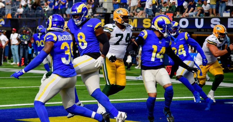 Jaylen McCollough, LA Rams | Gary A. Vasquez-Imagn Images