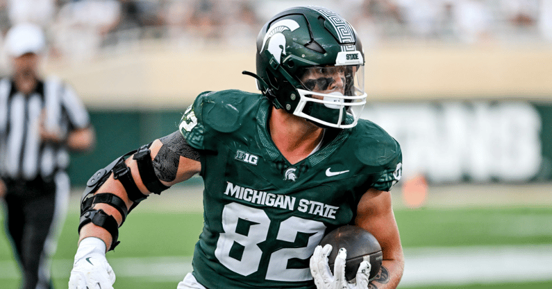 Michigan State's Brennan Parachek runs after a catch against Prairie View A&M during the fourth quarter on Saturday, Sept. 14, 2024, at Spartan Stadium in East Lansing - Nick King, USA TODAY Sports