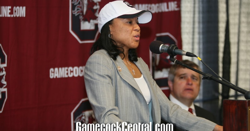 South Carolina women's basketball coach Dawn Staley speaks with the media at her introductory press conference on May 10, 2008 (Photo Paul Collins GamecockCentral.com)