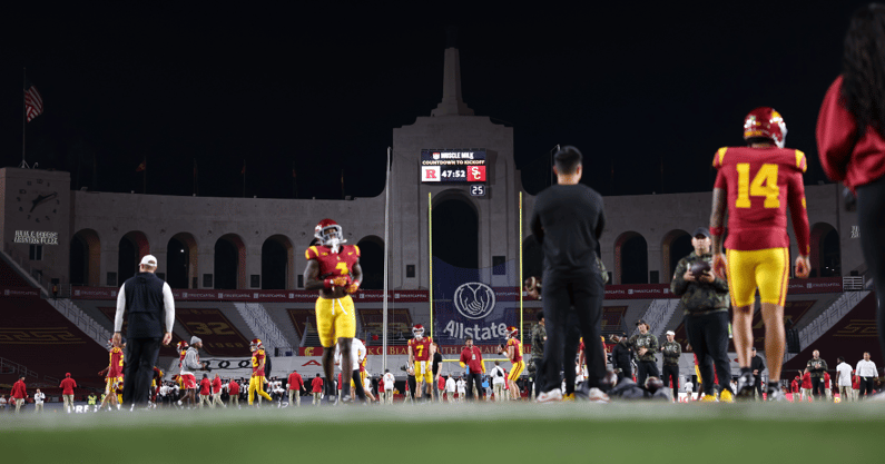 The Los Angeles Memorial Coliseum ahead of a game between the USC Trojans and Rutgers Scarlet Knights