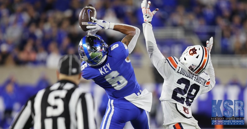 Dane Key catches the ball against Auburn defender - Dr. Michael Huang, Kentucky Sports Radio