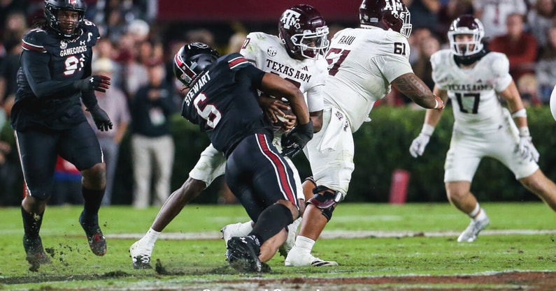 South Carolina football star freshman Dylan Stewart's big sack against Texas A&M. Photo by: Katie Dugan | GamecockCentral
