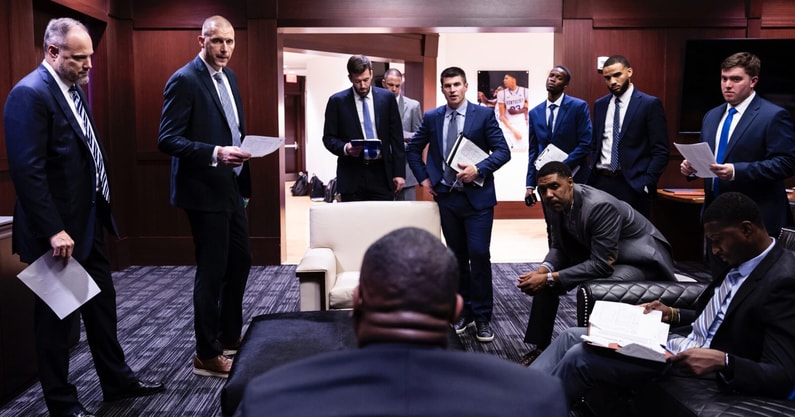 Mark Pope and the Kentucky Basketball coaching staff before the season-opener vs. Wright State - Chet White, UK Athletics