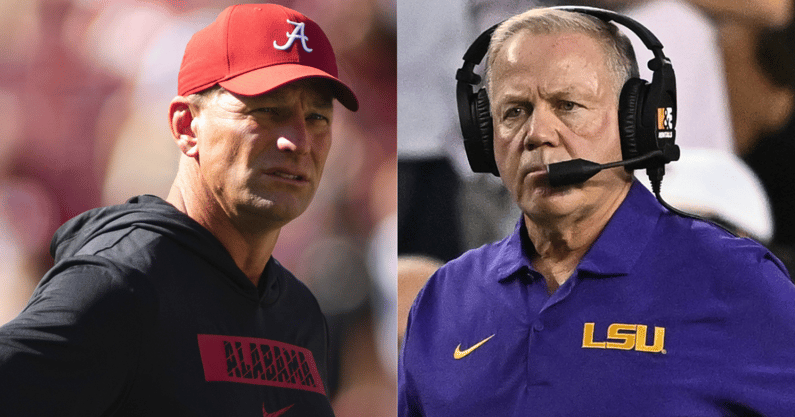 Alabama HC Kalen DeBoer, LSU HC Brian Kelly