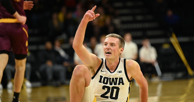 Iowa forward Payton Sandfort reacts to a whistle against Minnesota-Duluth. (Photo by Dennis Scheidt)