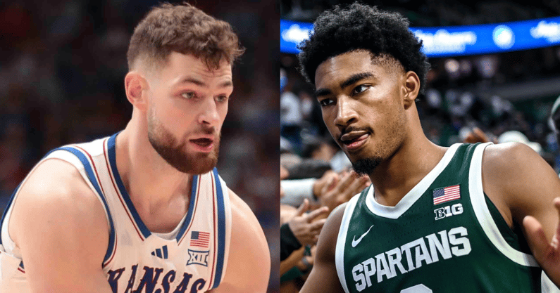 Kansas' Hunter Dickinson, Michigan State's Jaden Akins