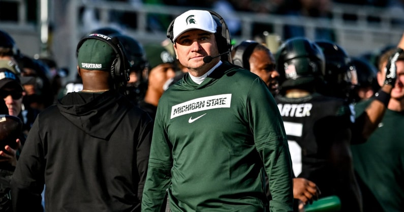Michigan State's head coach Jonathan Smith looks on form the sideline during the first quarter in the game against Indiana on Saturday, Nov. 2, 2024, at Spartan Stadium in East Lansing - Nick King, USA TODAY Sports