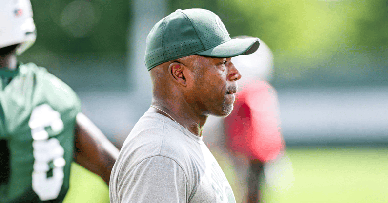 Michigan State's wide receivers coach Courtney Hawkins looks on during the first day of football camp on Tuesday, July 30, 2024, in East Lansing - Nick King, USA TODAY Sports