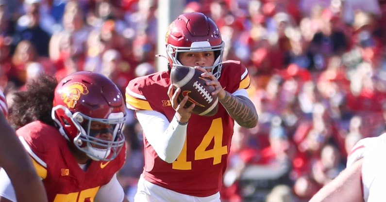 USC quarterback Jayden Maiava takes the snap for the Trojans during a game against the Nebraska Cornhuskers