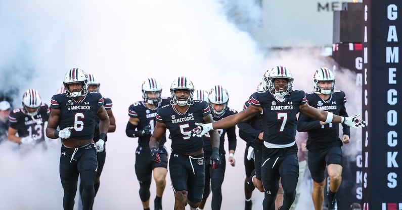 South Carolina football players run onto the field before the Missouri game (Photo: Katie Dugan | GamecockCentral.com)