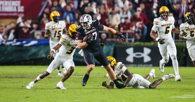 South Carolina tight end Brady Hunt against Missouri in 2024. Photo by: Katie Dugan | GamecockCentral