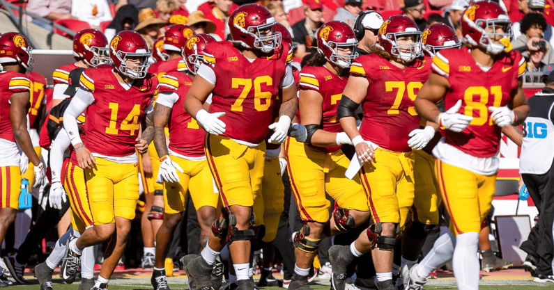 The USC Trojans offense takes the field against the Nebraska Cornhuskers