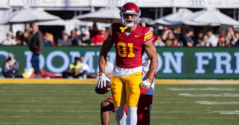 USC wide receiver Kyle Ford reacts after making a reception during a game against the Nebraska Cornhuskers