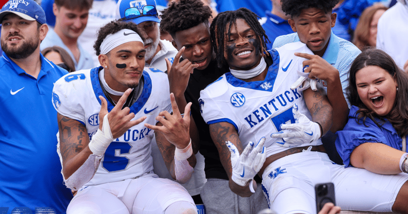 Dane Key (left) and Barion Brown celebrate Kentucky's road win over Ole Miss - Mont Dawson, Kentucky Sports Radio