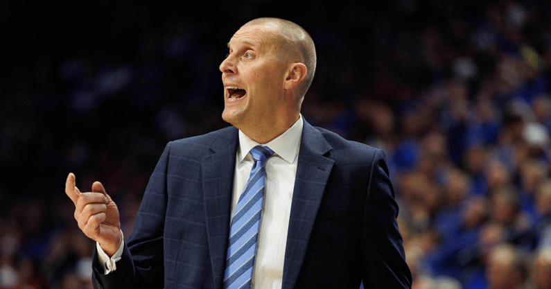 Nov 26, 2024; Lexington, Kentucky, USA; Kentucky Wildcats head coach Mark Pope yells to his players during the second half against the Western Kentucky Hilltoppers at Rupp Arena at Central Bank Center. Mandatory Credit: Jordan Prather-Imagn Images