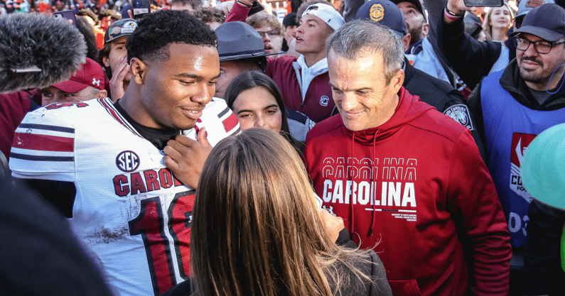 South Carolina football coach Shane Beamer and quarterback LaNorris Sellers. Photo by: Katie Dugan | GamecockCentral