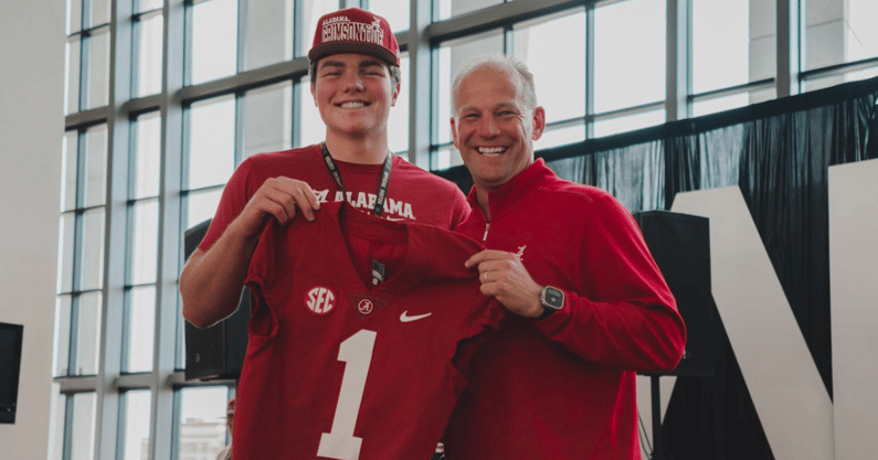 Alabama OL signee Jackson Lloyd and coach Kalen DeBoer