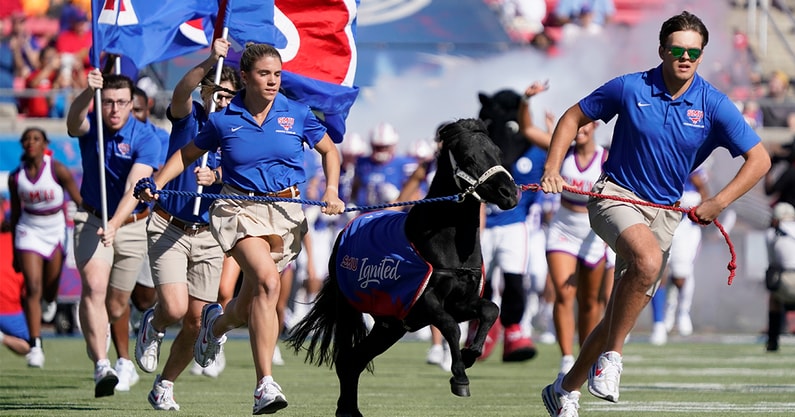 SMU live mascot Peruna horse Shetland pony