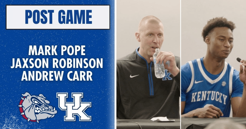 WATCH: Mark Pope, Jaxson Robinson, Andrew Carr recap Kentucky's win vs.  Gonzaga