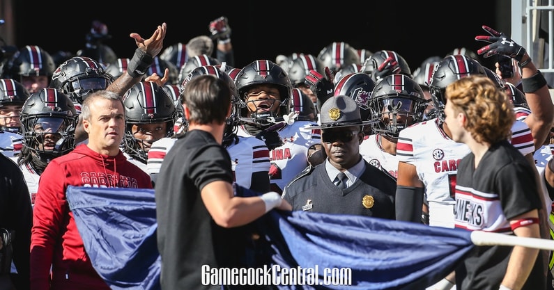 The South Carolina football team gets ready to run on the field at Clemson in 2024 (Photo: Katie Dugan | GamecockCentral.com)