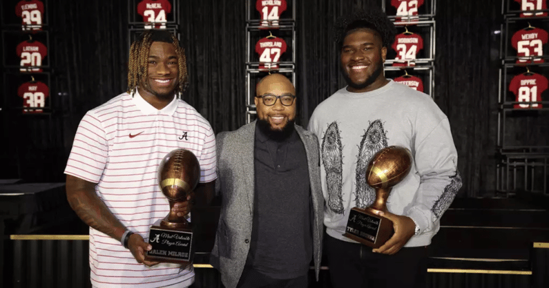 Alabama QB Jalen Milroe and OL Tyler Booker