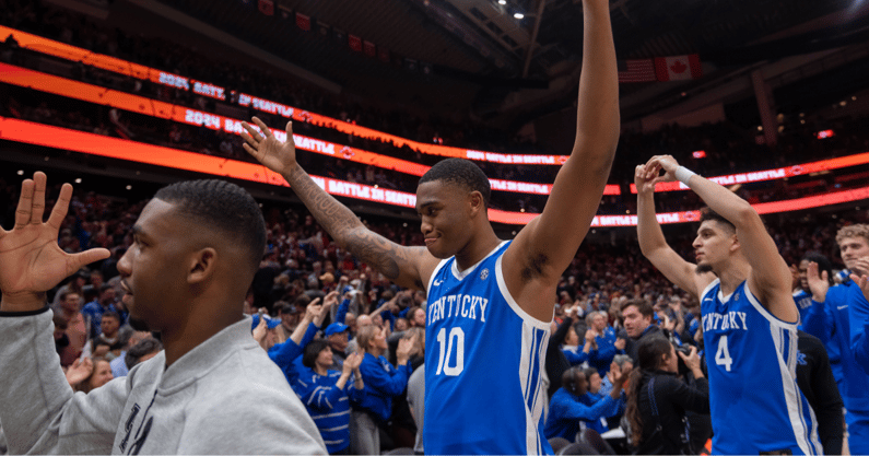 Kentucky Wildcats forward Brandon Garrison (10) and guard Koby Brea (4) celebrate - Stephen Brashear, Imagn Images